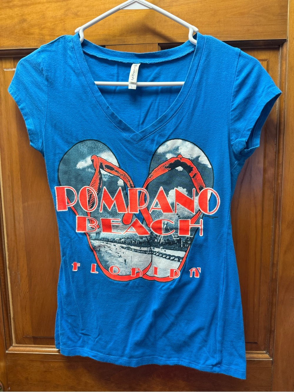 Pompono Beach Graphic V-Neck Tee - Blue #B